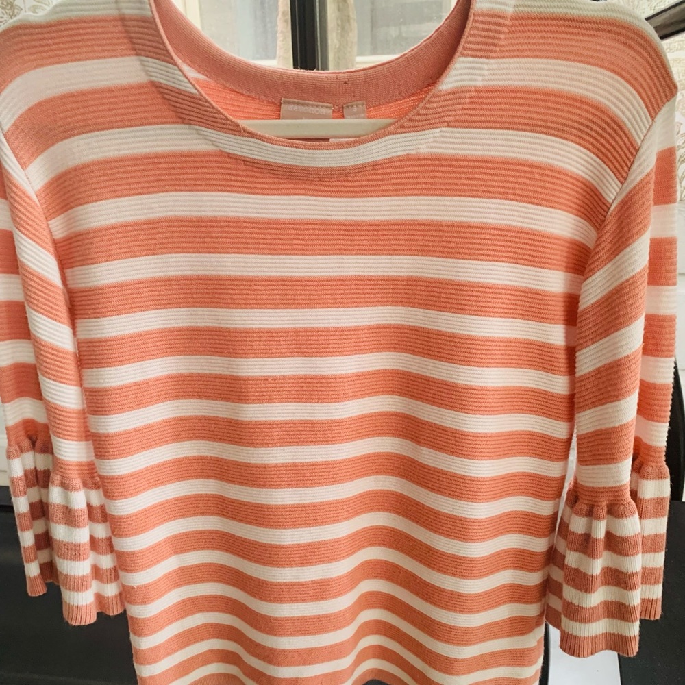 Classy striped peach top with awesome sleeves